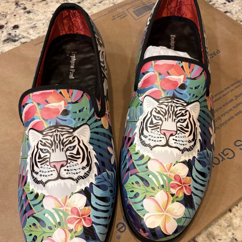 Erphpre Paul Red Bottom Tiger Design Smoking/Party Loafers -size 13/47